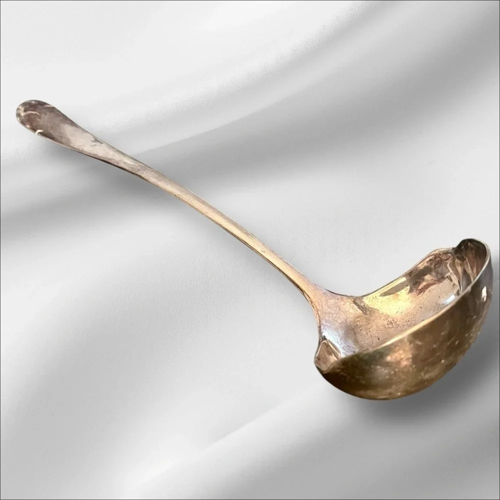 VTG Leonard Punch Soup Ladle Made in Italy Lg. Silver Plated Minimalist 12” Long